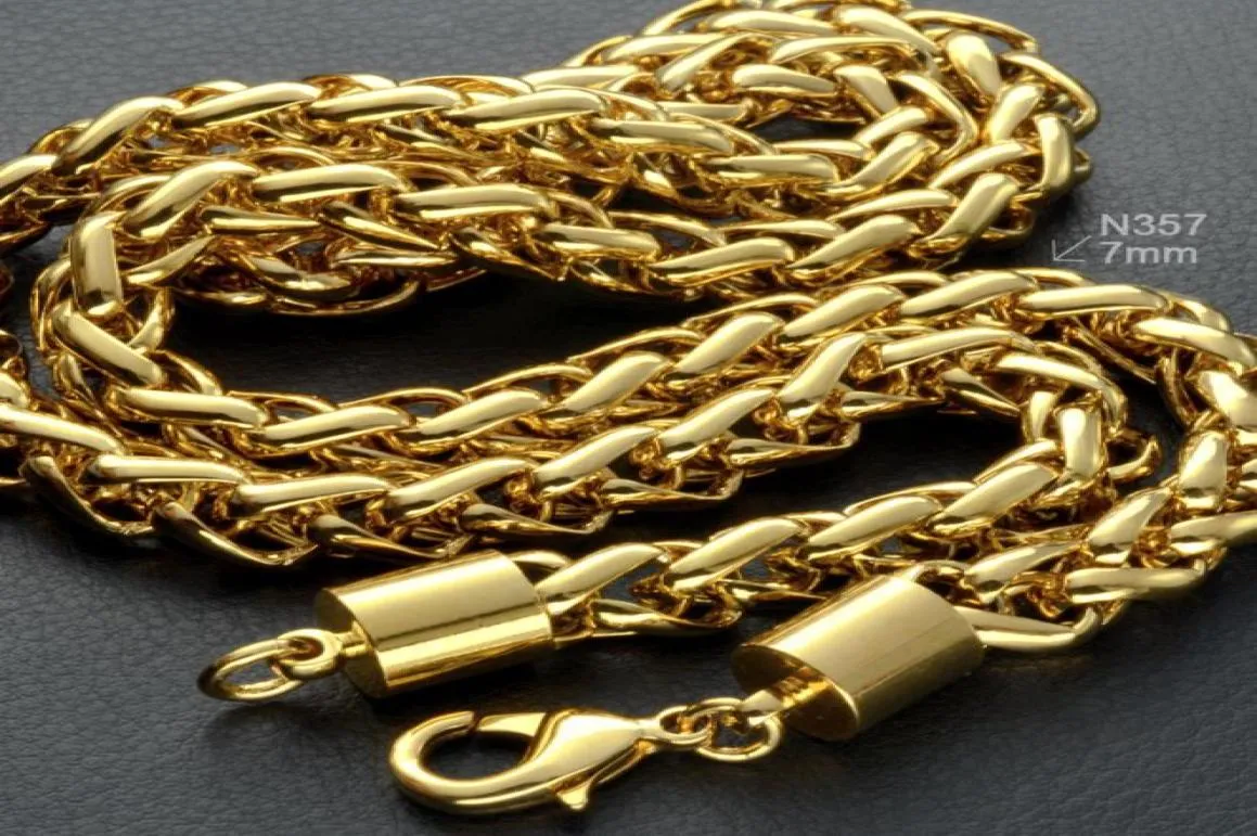 Мужское плетенное мужское ожерелье из тяжелой цепи из 18-каратного 18-каратного золота длиной 50, 60 и 70 см, 7MM3482133