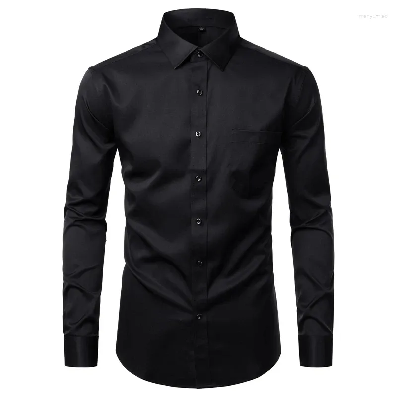 Men's Casual Shirts Purple Mens Dress Slim Fit Bamboo Fiber Elastic Office Wedding Work Shirt Non Iron Easy Care Formal Chemise Homme