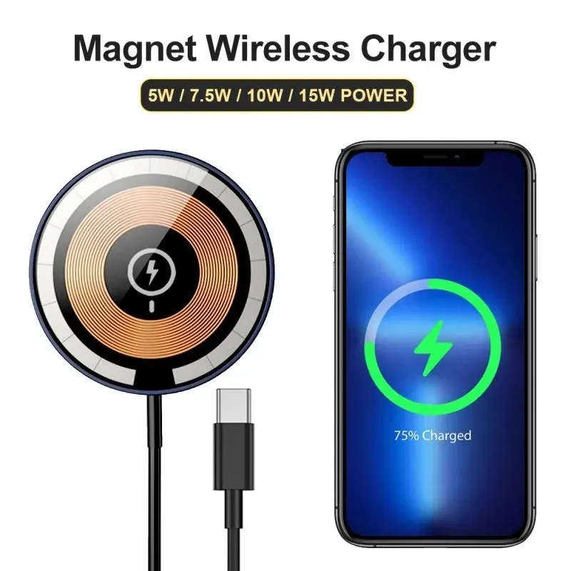 15W Transparent Magnetic Wireless  Pad for iPhone 14 13 12 11 Pro  iWatch Qi Chargers Fast Charging Dock Station With Retail Box