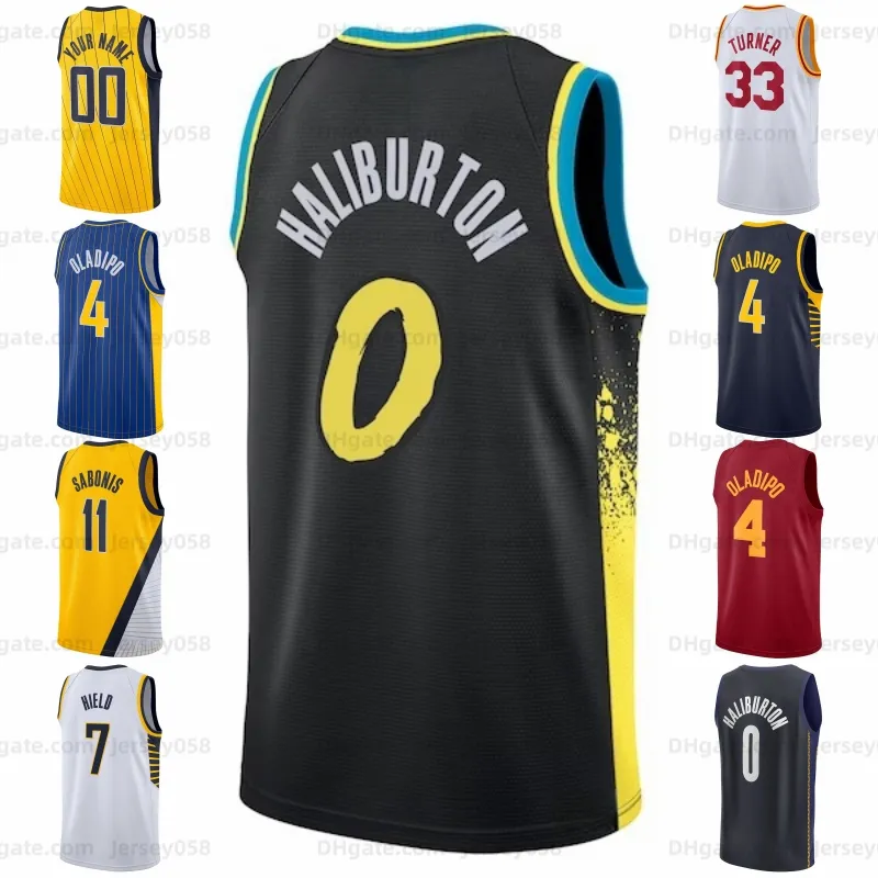 Maglia da basket Tyrese Haliburton Maglia Myles Turner Buddy Hield Jalen Smith George Hill Serge Ibaka Nwora Chris Duarte Nero Bianco Navy Mens all'ingrosso