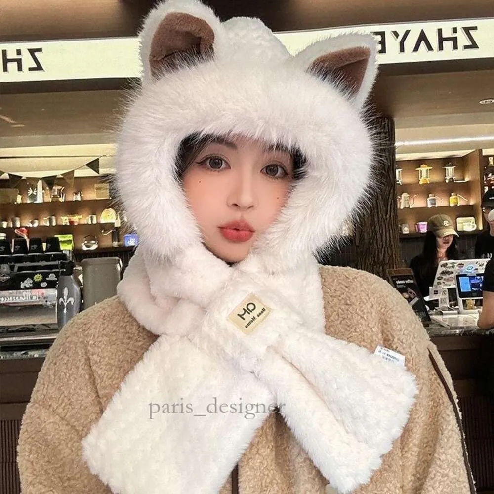 Fox Ear Hat Scarf One Piece Hat For Women in Winter Cute Plush and Fury Animal 11 310