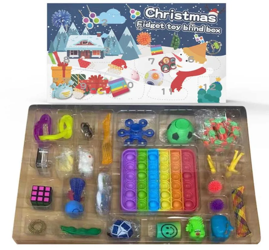 50off fidget advent kalendrar jul 24 dagar Countdown Blind Mystery Box Sensory Finger Toys Lucky Boxes Kids Push Popper4312368