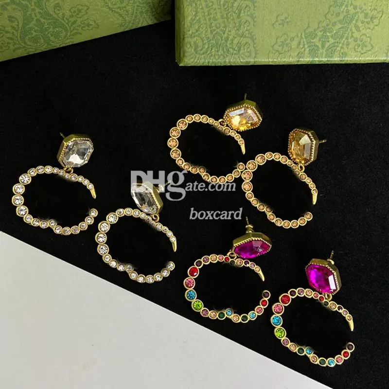 Dubbel bokstav färgglada örhängen Studs Fashion Jewelry Designer Charm Crystal Earring with Box Set