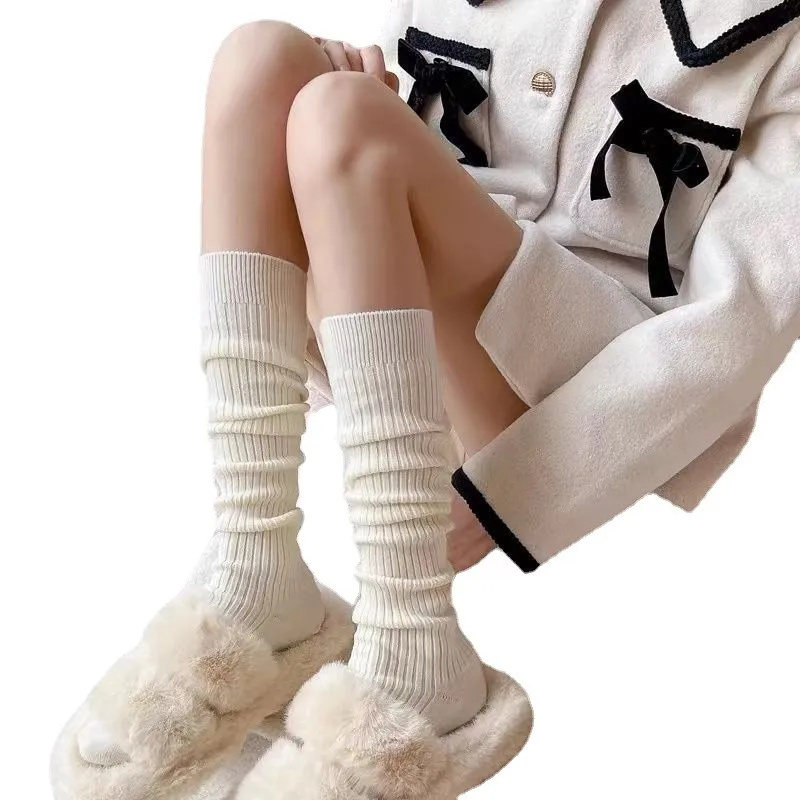 Designer Women Long Socks Boot Solid Wool Thigh Stocking Skinny Casual Cotton Over Knee-High Fluffy Female Long Knee Sock