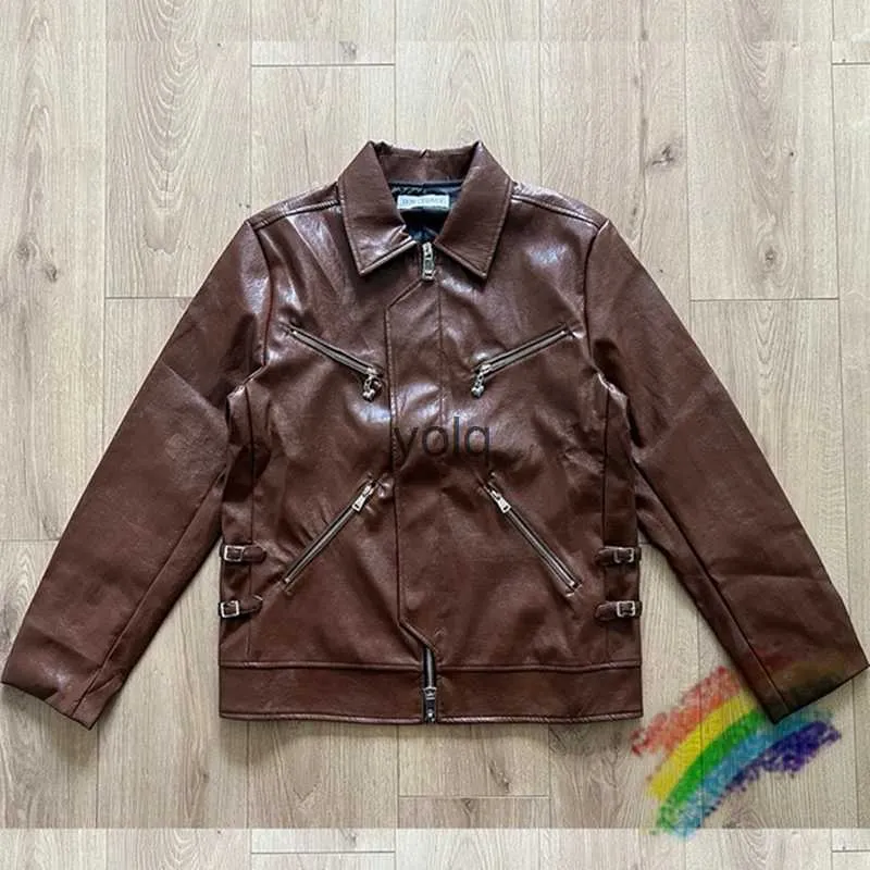 Giacche da uomo Marrone Demone Retro Lucido Leaer Bavero Jaet per uomo Donna 1 1 B Cappotto da moto di qualità Jaetsyolq