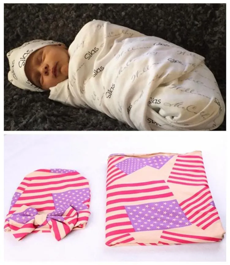 Pasgeboren baby baby Amerikaanse vlag hoed Inbakerdekens gewikkeld douchemuts doek Mousseline Katoenen Badhanddoek Multi Functies Aden An2348062