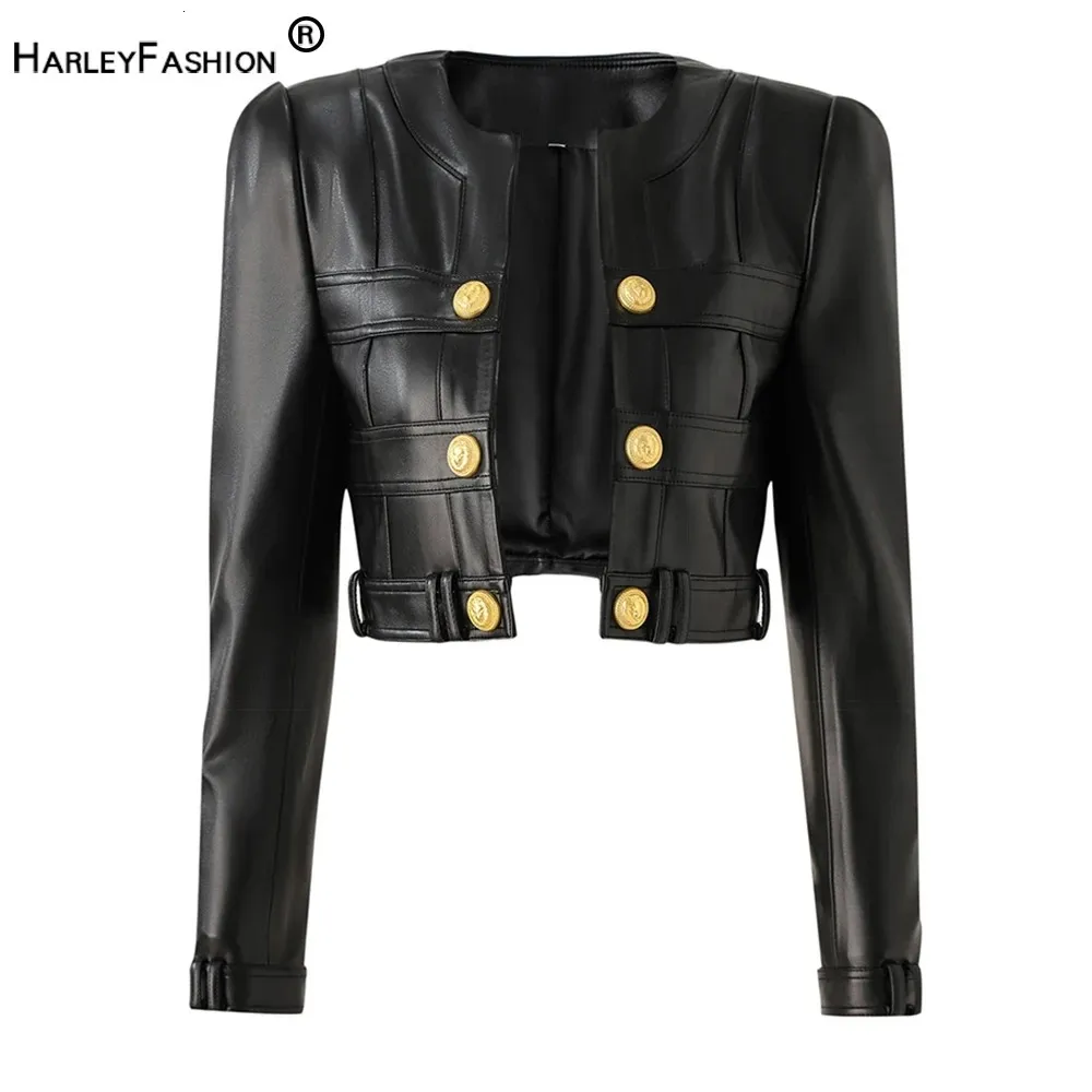 Automne printemps moto Style belles femmes court Plaid ouvert en cuir PU extérieur mode veste de haute qualité 240112