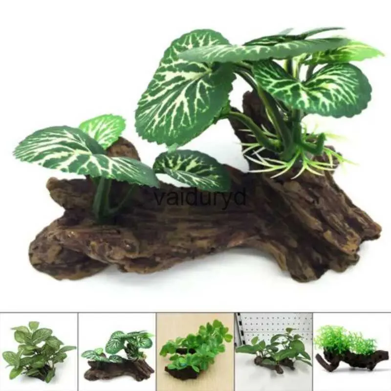 Dekorationer Plastisk konstgjord sköldpadda trädstam Driftwood Aquarium Fish Tank Reptil Cylinder Making Roots Plant Wood Decoration OrnamentVaiduryd