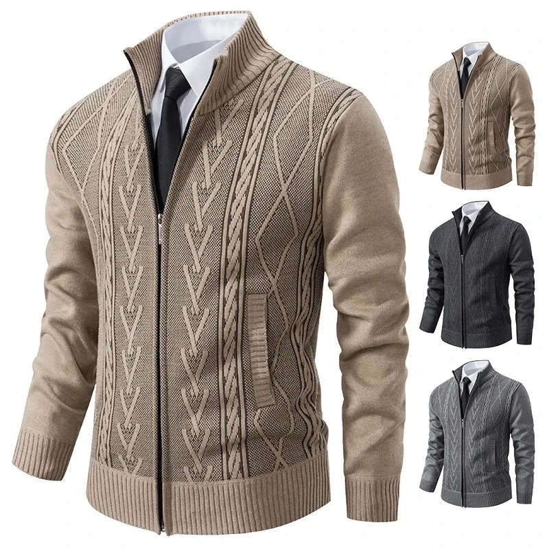 Осенне-зимний кашемировый стеганый теплый повседневный мужской вязаный свитер пальто 240111