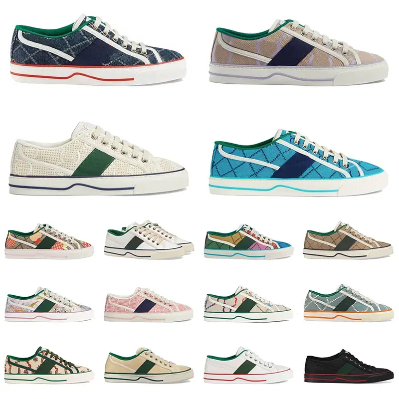 Tennis 1977 Scarpe moda Designer di lusso Scarpe da donna Italia Striscia Web verde e rossa Suola in gomma per cotone elasticizzato Piattaforma bassa Top Sneaker da donna da uomo