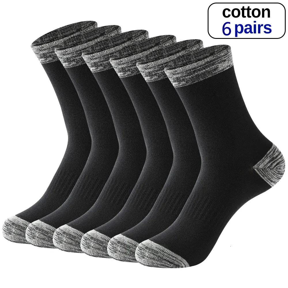 6 paires hiver hommes chaussettes coton noir loisirs affaires longue marche course randonnée thermique pour homme grande taille 3848 240112