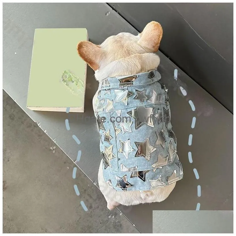 Mode Chien Denim Bouton Veste Designer Chat Imprimer Mince Gilet Schnauzer Bichon Corgi Teddy Pet Sweat Gilet Drop Livraison Dhmgx