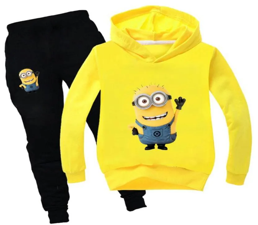 Divertidos dibujos animados lindos Minions bebé ropa de invierno estampado Kawaii niños pequeños niña otoño conjuntos de ropa niños traje amarillo 2011269927461