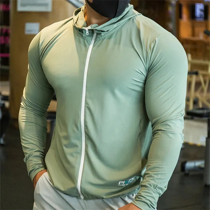 Moletom com capuz masculino correndo treinamento de fitness hoodies ginásio jaquetas esportivas casacos de secagem rápida protetor solar casaco masculino sportwear sólido 240112