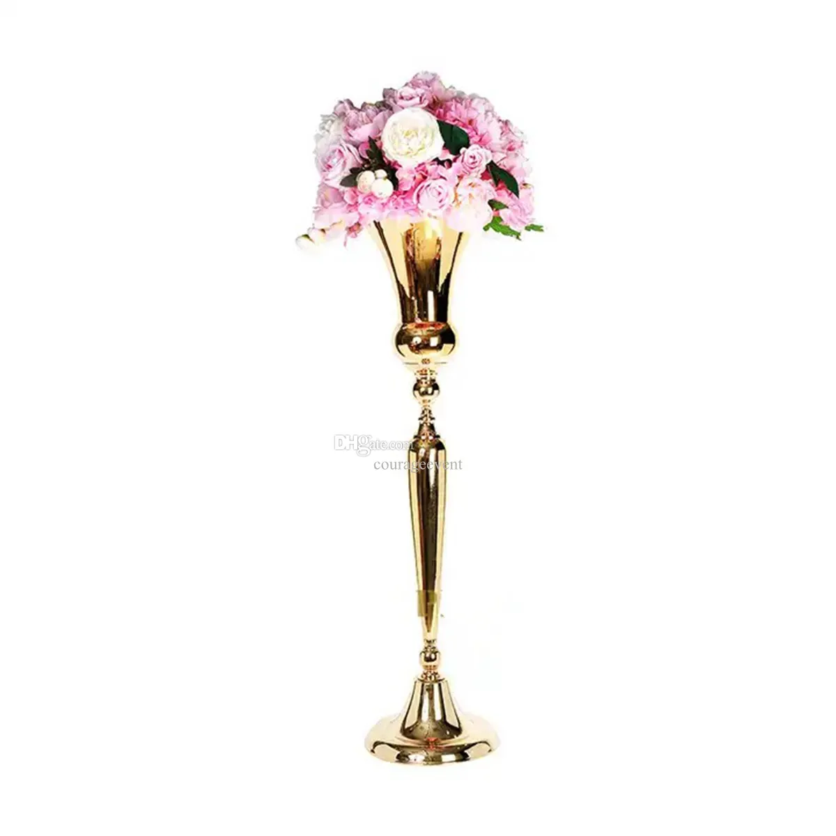 80cm ~ 120cm) 금 금속 꽃병 테이블 중심 장식 트럼펫 꽃 스탠드 디자인 결혼식 크리스마스 이벤트 파티 장식