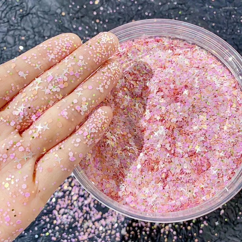 Glitter per unghie 10 g/borsa Mini Pink Cross Star Chunky Mix Sirena Decorazione per unghie Art Design Sparkly Manicure Accessori da sposa
