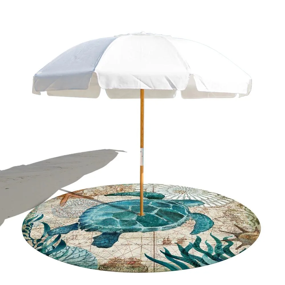 Mats Sea Turtle Round Beach Mat For Umbrella Fixed With 8CM Hole Sanp Buttons Microfiber Quick Dry Beach Towel Circle Yoga Mat 2 Size