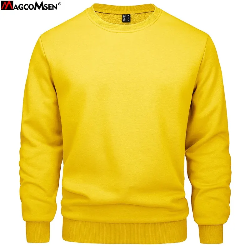 MAGCOMSEN Sweat-shirt à col rond en polaire pour hommes Pulls légers à manches longues Automne Hiver Basique Chaud Sans capuche Sweat à capuche Streetwear 240112