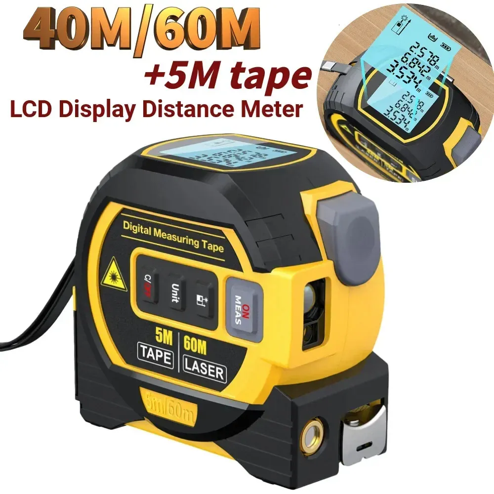 3in1 Laser RangeFinder 5M Tejp Mäter Linjal LCD Display Distansmätare Mätningsenhet Volymer Volymer Mäterutrustning 240111