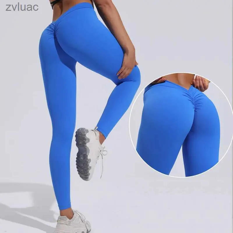 Yoga outfit Yoga outfit Women Back-V Yoga Leggings tränar Scrunch Butt Leggings Träningskläder för kvinnors outfit Fitness Tights Leggings Sport Pant YQ240115