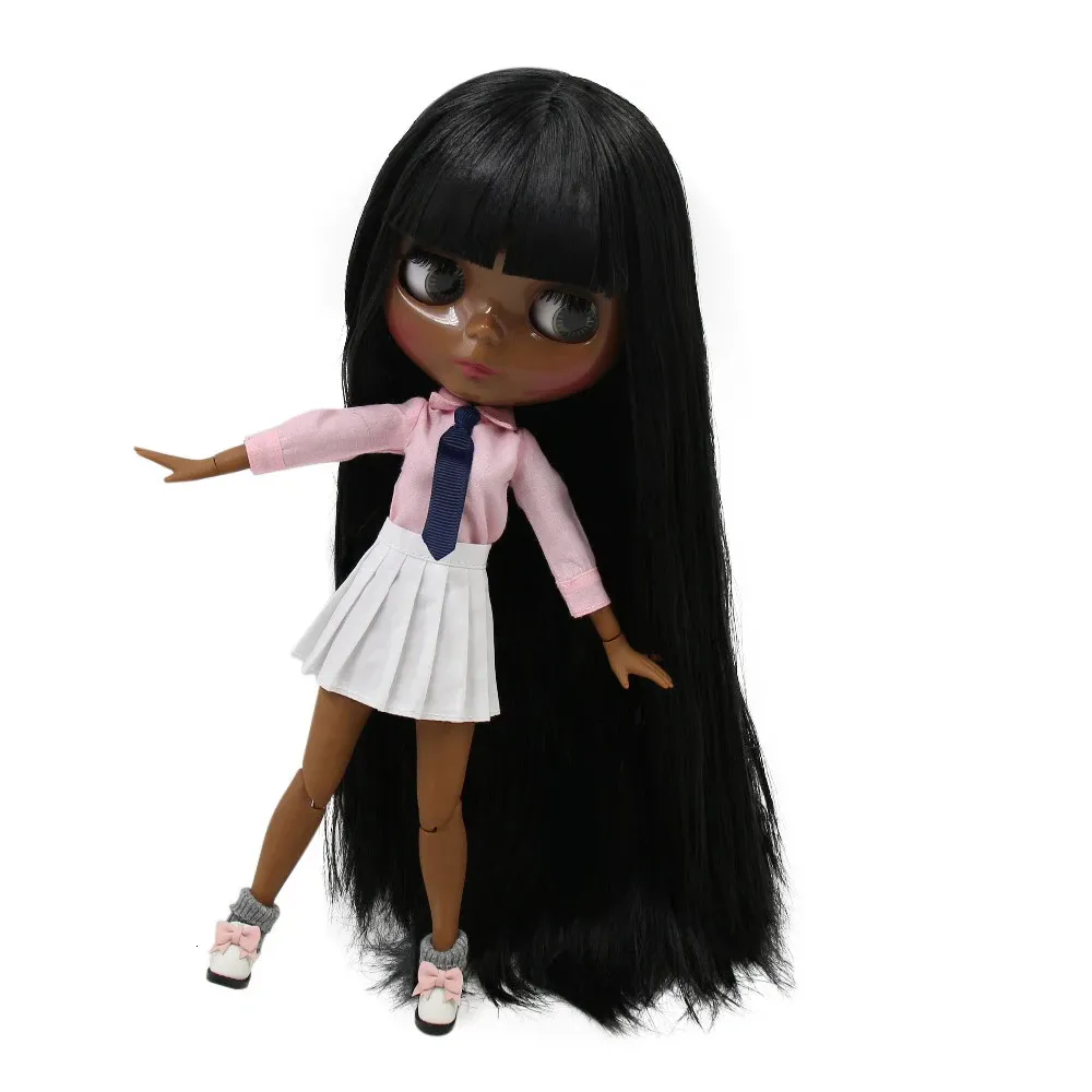 ICY DBS blyth poupée super noir peau cheveux afro-américain brillant visage corps articulaire 30 cm jouet 16 bjd anime 240111