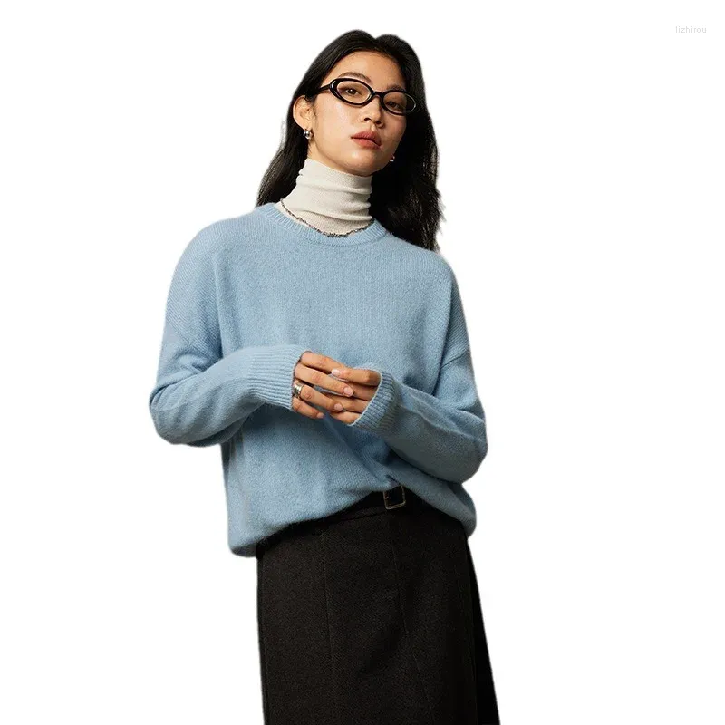 Женские свитера, плюшевый шерстяной свитер с енотом для женщин, осень-зима 2024, стиль с рукавами до плеч и вязаным топом с круглым вырезом