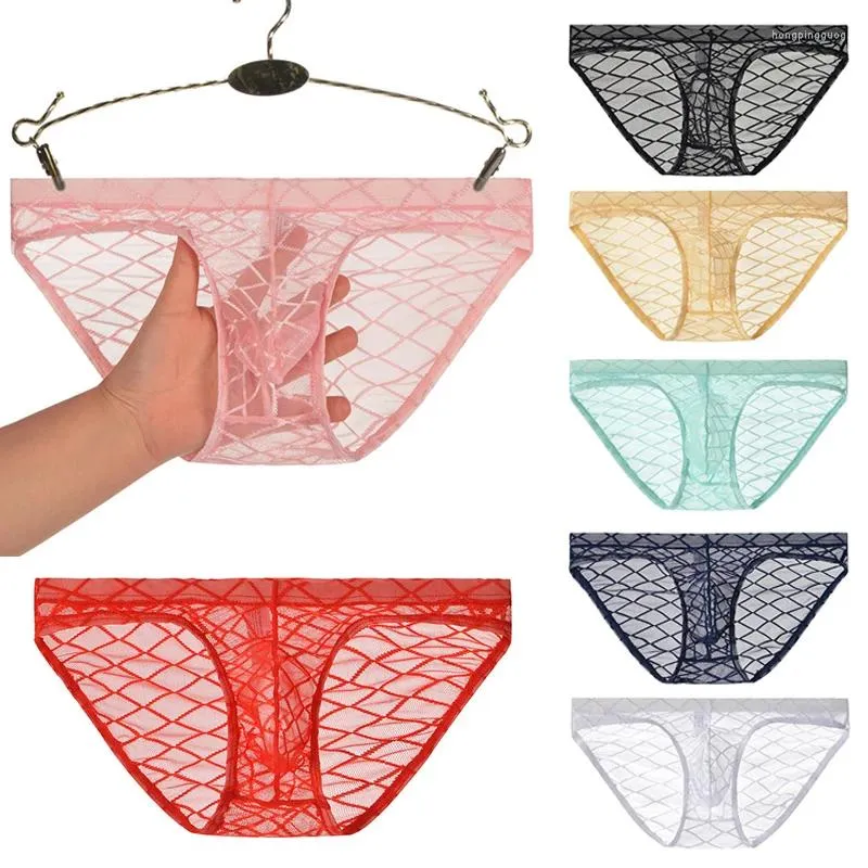 Underpants M-3XL 8Colors Ultra-thin Grid Low Waist Transparent Men Underpant See Through Breathable Daily Party Pouch Briefs Boxer