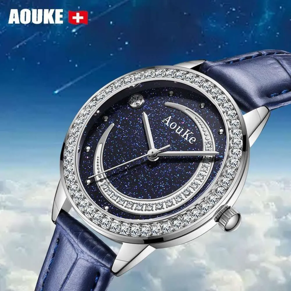 Montre à Quartz en cuir véritable incrusté de diamants Shining Star River, montre de Niche pour femmes, diffusion en direct