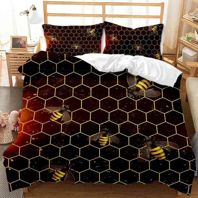 Parure De Lit Microfibre Imprimée Hexagones Néon – Housse De Couette 90x200cm + Taies Réversibles