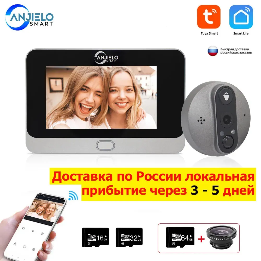 1080p WiFi Wireless Video Doorbell Camera Tuya Smart Home Apartment Visual Peephole Door Bell Intercom för 240111