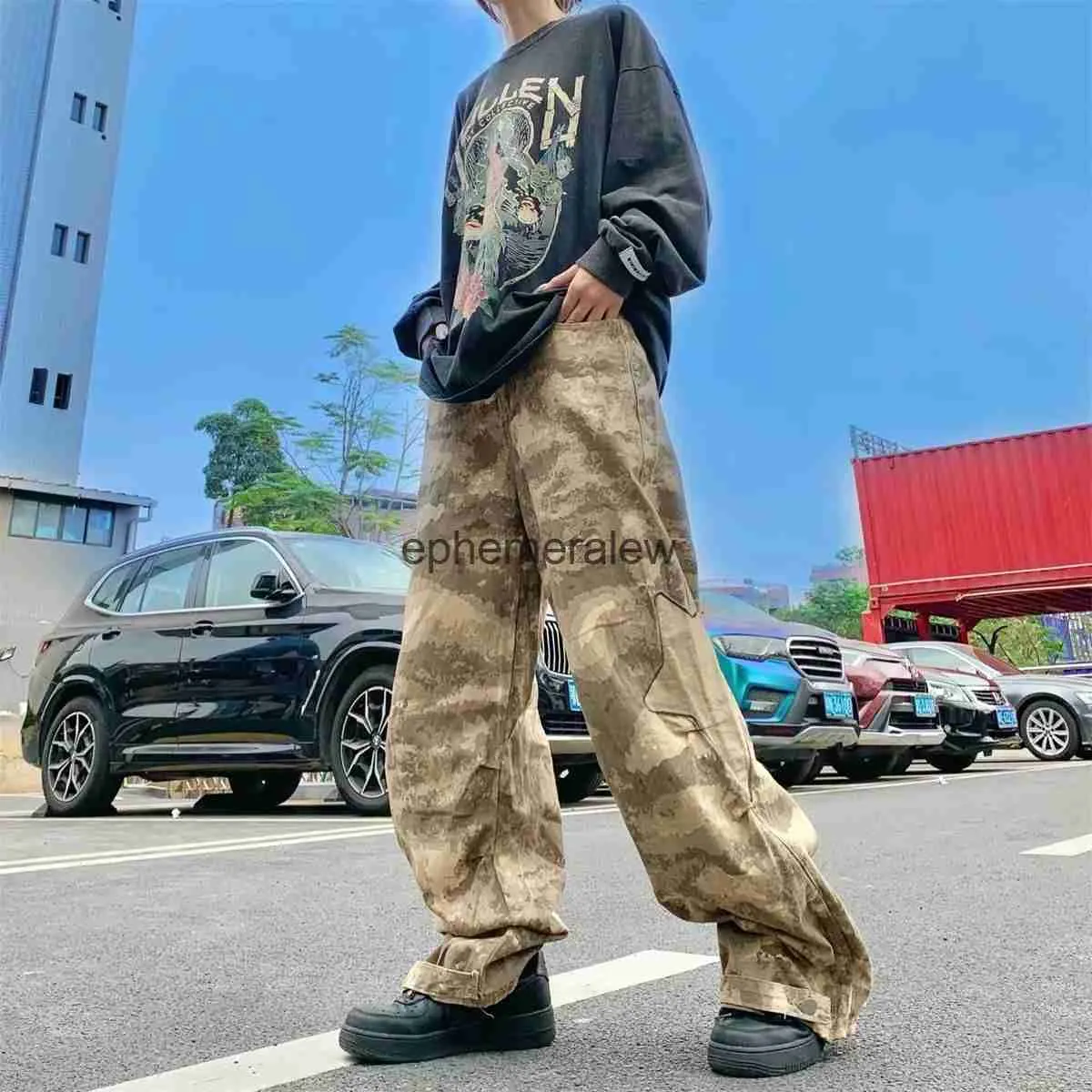 Men's Jeans loose straight wide leg baggy camo army pants men's trend handsome versatile original pants japanese streetwear 2023 trousersephemeralew