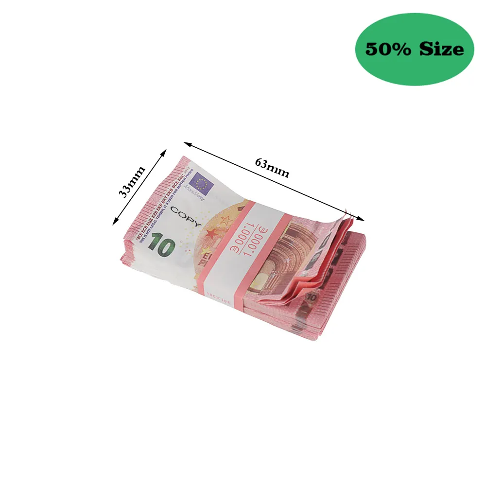 50% Taille de taille âgée argent Toy Games Copie 10 20 50 100 Party Fake Money Remarques Billets Euro Play Collection Cadeaux