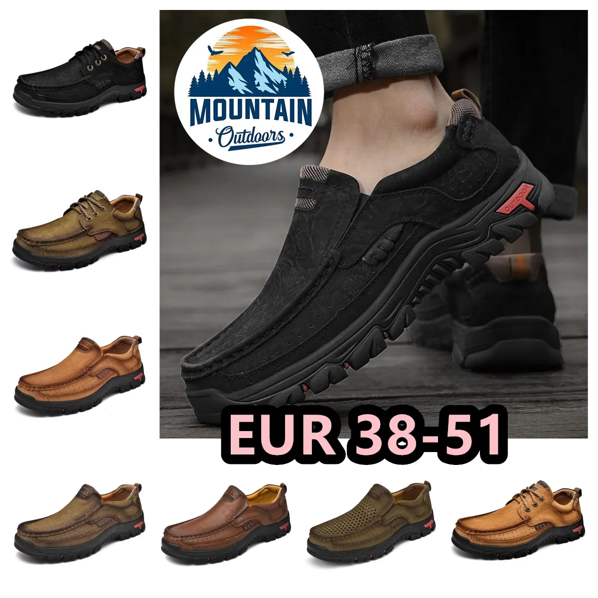 Utomhuslöpare Mens Trainer Sport Sneakers Designer Shoes Leather Mountain Anti Slip Wear-Resistant Breath Sweat Wicking Big Size 38-51