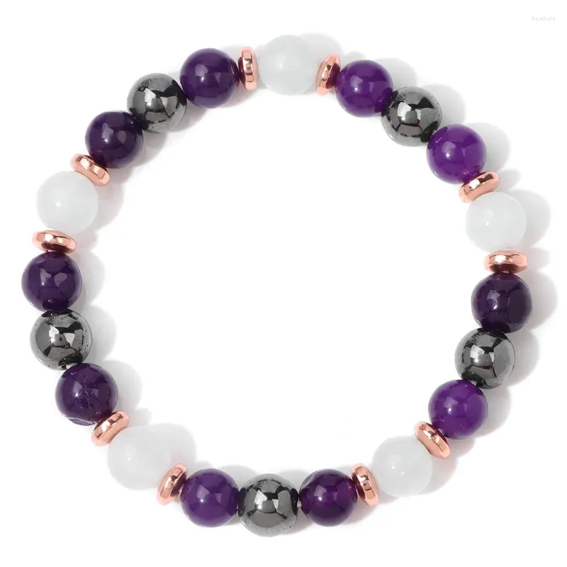 Strand Healing Reiki Natural Stone Armband Amethysts Hematit för kvinnor Män Chalcedony Lava Crystal Stretch