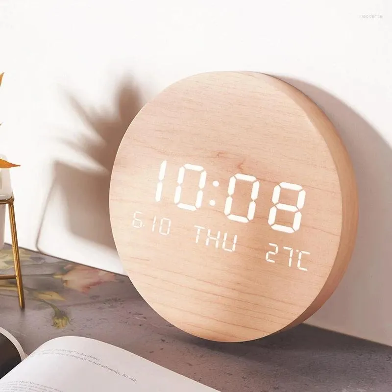 Väggklockor nordisk stil leder digital klocktemperatur datum tid display stum kreativ elektronisk säng för vardagsrum b