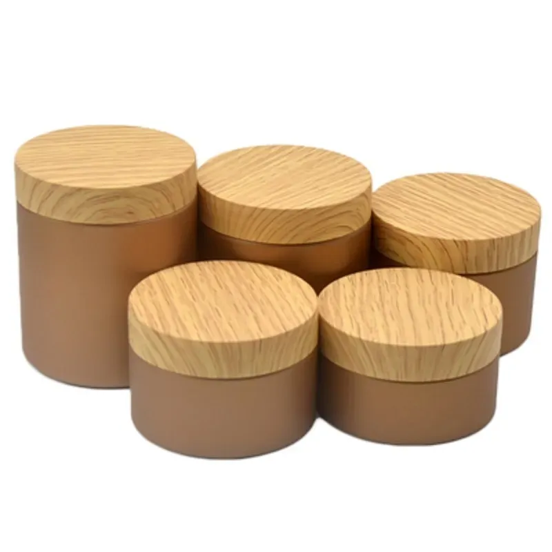 Packing Empty Plastic Cream Bottle Gold And Frosted Brown Jar Plastic Wood Cover 100g 120g 150g 200g 250g Portable Refillable Cosmetic Packaging Container