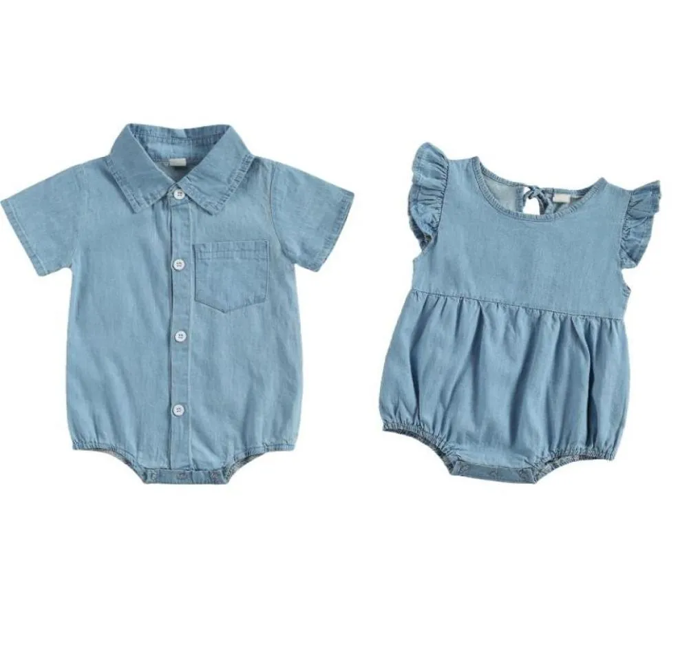 Born Baby Short Sleeve Sleeve Bodysuit Fashion Solid Color Denim Playsuit Summer One Piece Suit For Infant Boy Girl 018M Rompers3617142