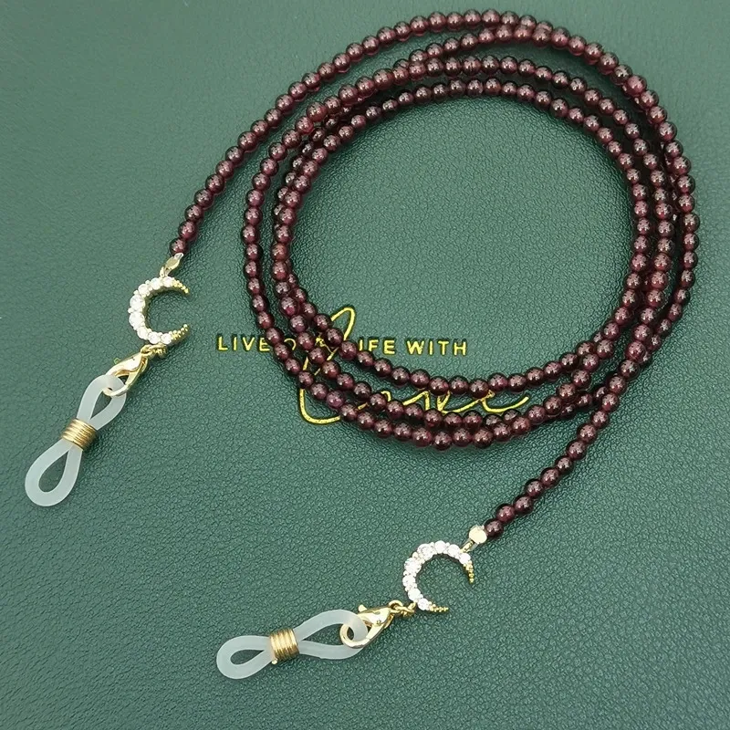 Lii Ji Eyeglasses Chain stone Stone Garnet Beads Moon Trendy Outside Outside Sunglasses Excaptory Gift Mask Hanging Rope 240111