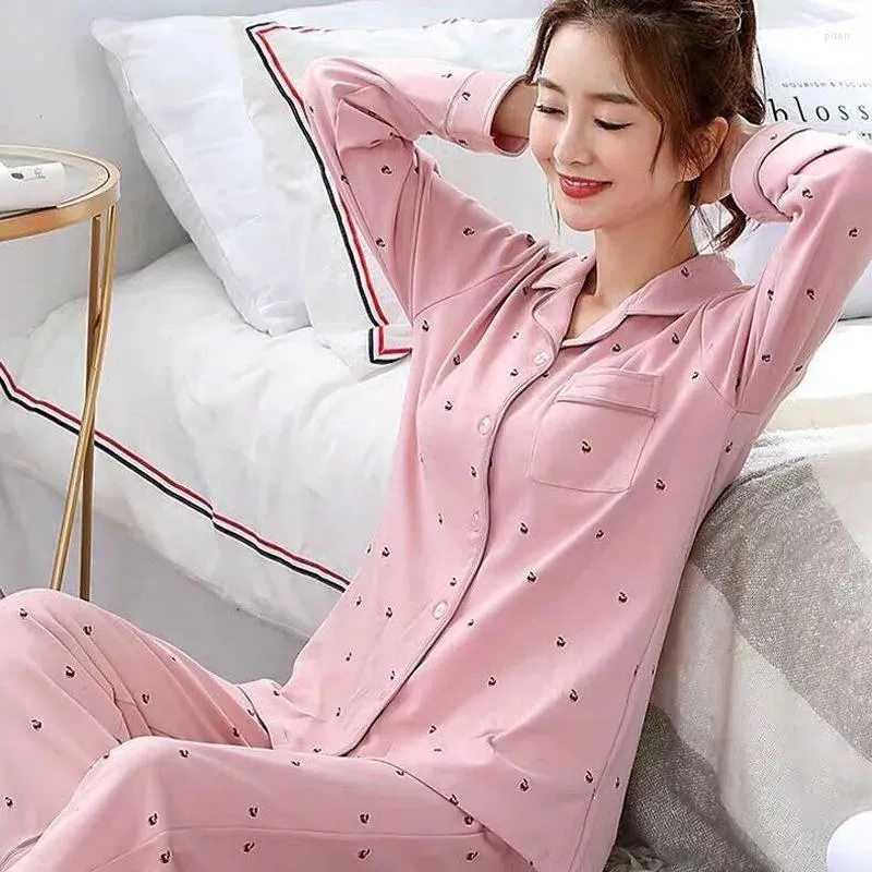 Kvinnors sömnkläder 2024 Pyjamas Spring Autumn Long Sleeve Loungewear Thin Stor storlek Nursing Clothes Postpartum Homewear Suit