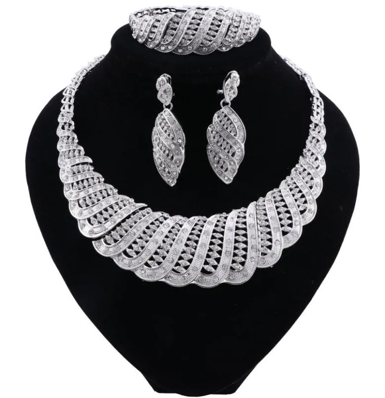 New Nigerian Wedding Woman Accessories Jewelry Set Whole Statement Brand Jewelry Set Dubai Silver Plated Jewelry Set1813005