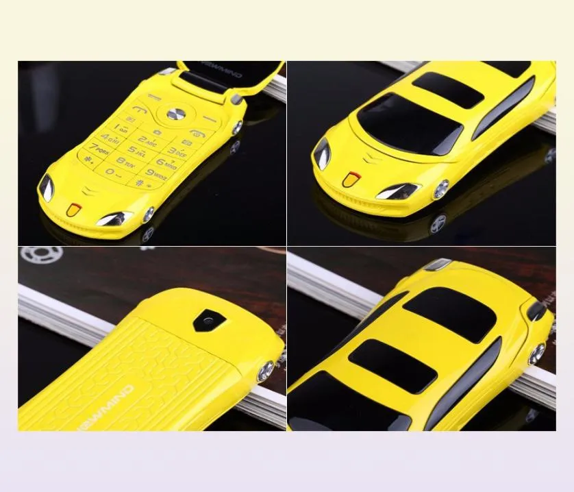 Newmind F15 177quot Flip Car Shaped Mini Mobile Phone Dual SIM Card LED Light FM Radio Bluetooth LED 1500mAh Cell phones5623163