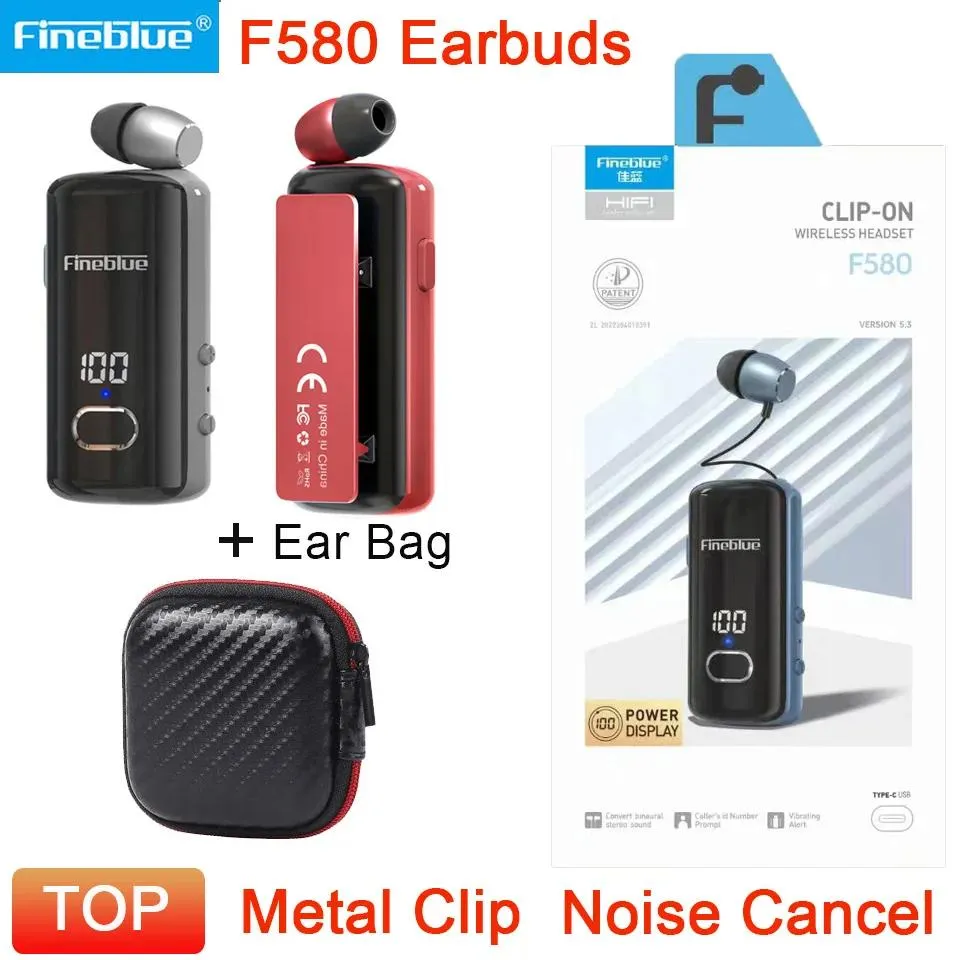Earphones Best Fineblue F580 Wireless Earphone Metal Clip Bluetooth Headphone HD Mic Noise Cancelling Headset Auriculares Display Earbuds