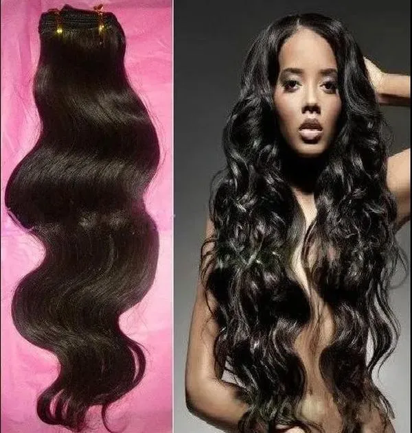 15% OFF 4 pcs/lot 100% unprocessed virgin brazilian body wave human hair weave extension weft mix length natural #1b color LL