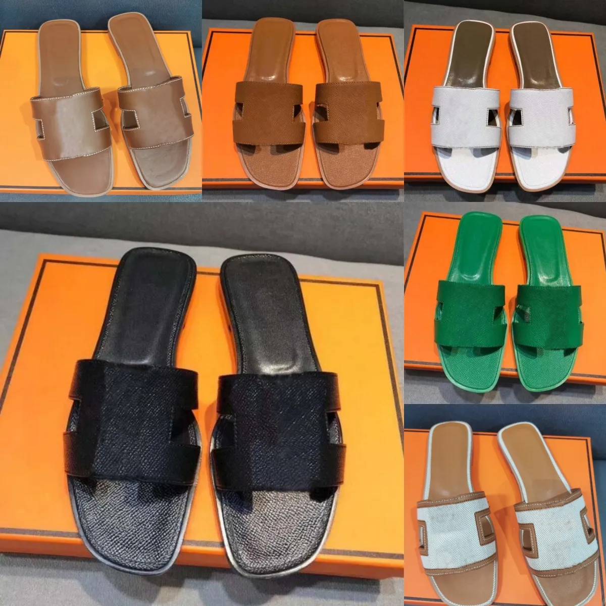 Olan luxe concepteur en cuir femmes sandales été chaussures plates mode plage chaussons pour femmes lettre pantoufles 35-42