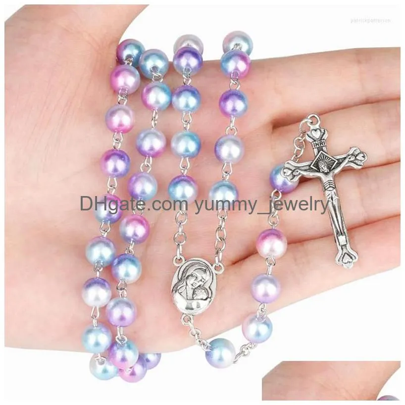Pendant Necklaces Prayer Bead Chain Catholic Crucifix Cross Rosary Necklace Drop Delivery Dh06N