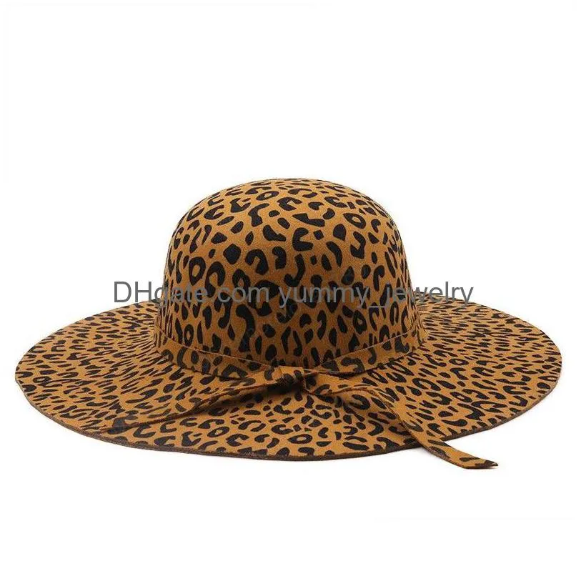 Simple Foldable Wide Brim Floppy Girl Fedoras Hat Brimmed Dome Hats Wool Womens Leopard Cloche Cap Drop Delivery Dh4Op