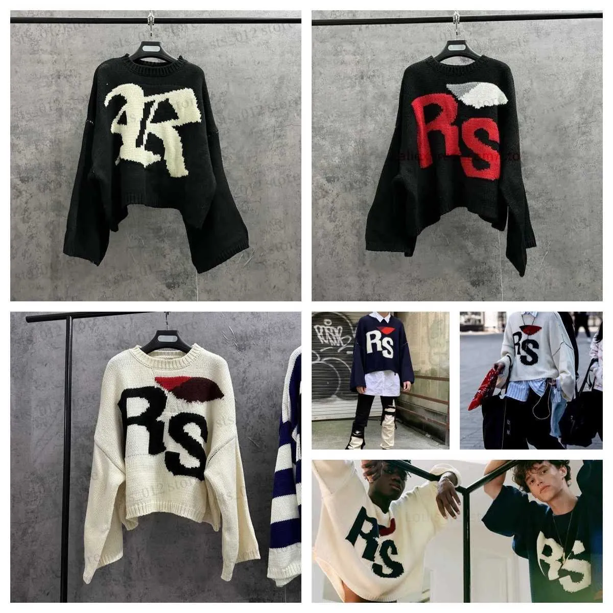 Damenpullover Herren-Kapuzenpullover Sweatshirts Raf Simons 2023SS New Classic Rs Letters Short Long Sleeve Loose Round Neck Knit Wool Sweater h3