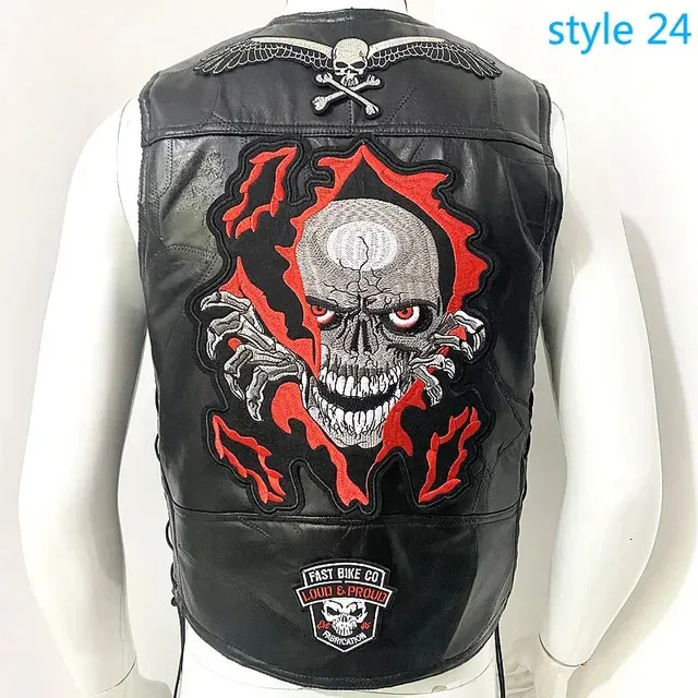 Men's Leather Motorcycle Vest Patch Sleeveless leather