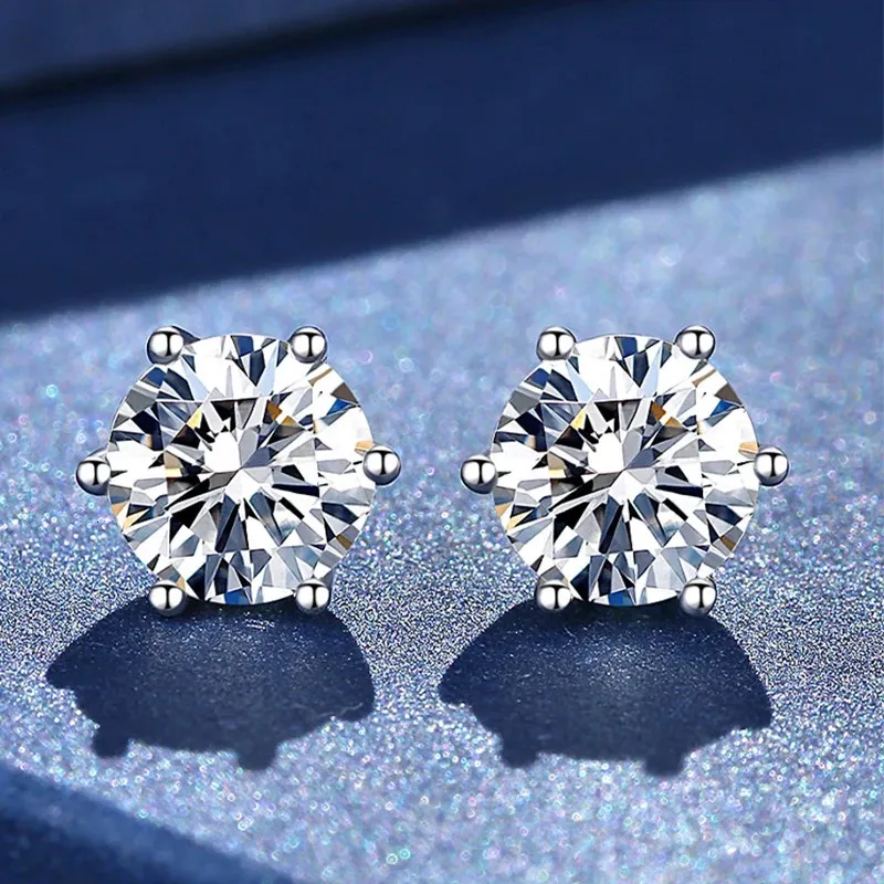 Aeteey Real Diamond Stud Earrings D Color 1CT 925 Sterling Silver Six Prong Wedding Fine Jewelry for Women 240112