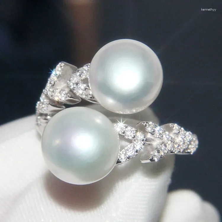 Cluster Rings 10-11mm Premium Design Pearl Ring Authentic 925 Silver Female Plated With 18K Gold BVR5